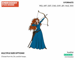 Merida Drawing Her Bow - Disney's Brave - Embroidery Design in 3 sizes & 8 formats