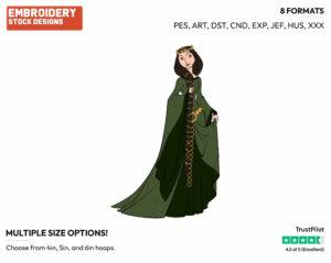 Queen Elinor - Disney's Brave - Embroidery Design in 3 sizes & 8 formats