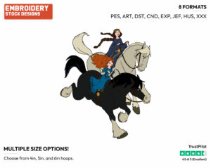 Merida And Her Mother Elinor Riding Their Horses Side By Side - Disney's Brave - Embroidery Design in 3 sizes & 8 formats