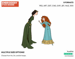 Elinor, Merida Arguing - Disney's Brave - Embroidery Design in 3 sizes & 8 formats