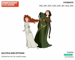 Elinor Brushing Merida's Hair - Disney's Brave - Embroidery Design in 3 sizes & 8 formats