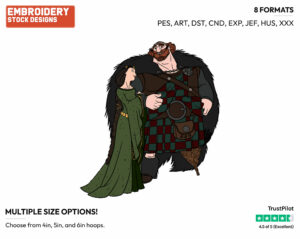 Queen Elinor, King Fergus - Disney's Brave - Embroidery Design in 3 sizes & 8 formats
