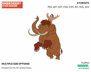 Kenai Riding Wooly Mammoth - Disney's Brother Bear - Embroidery Design in 3 sizes & 8 formats