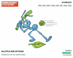 Flik Playing Baseball - Disney's A Bug's Life - Embroidery Design in 3 sizes & 8 formats