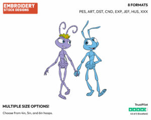 Flik, Atta Holding Hands - Disney's A Bug's Life - Embroidery Design in 3 sizes & 8 formats
