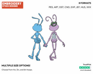 Flik, Atta Holding Hands Back View - Disney's A Bug's Life - Embroidery Design in 3 sizes & 8 formats