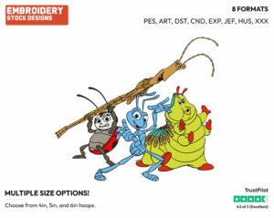 Flik, Heimlich, Slim, Francis - Disney's A Bug's Life - Embroidery Design in 3 sizes & 8 formats