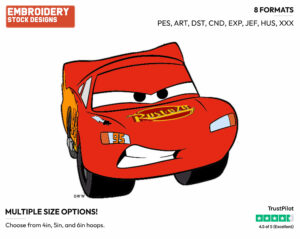 Lightning Mcqueen - Disney's Cars - Embroidery Design in 3 sizes & 8 formats