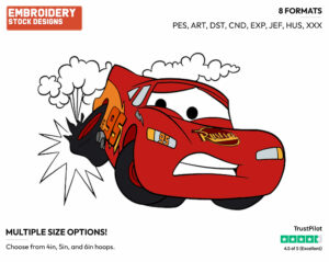 Lightning Mcqueen - Disney's Cars - Embroidery Design in 3 sizes & 8 formats