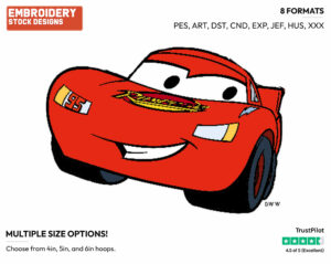 Lightning Mcqueen - Disney's Cars - Embroidery Design in 3 sizes & 8 formats