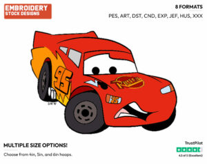 Lightning Mcqueen - Disney's Cars - Embroidery Design in 3 sizes & 8 formats