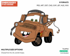 Mater Wearing Headphones - Disney's Cars - Embroidery Design in 3 sizes & 8 formats