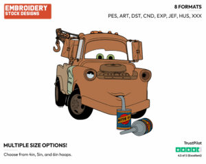 Mater Drinking Motor Oil - Disney's Cars - Embroidery Design in 3 sizes & 8 formats