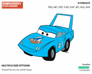 The King - Disney's Cars - Embroidery Design in 3 sizes & 8 formats