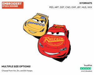 Lightning Mcqueen, Cruz Ramirez - Disney's Cars - Embroidery Design in 3 sizes & 8 formats