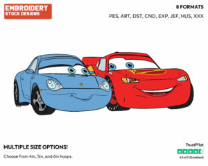 Lightning Mcqueen, Sally - Disney's Cars - Embroidery Design in 3 sizes & 8 formats