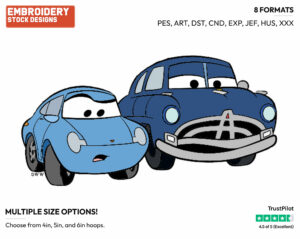 Sally, Doc Hudson - Disney's Cars - Embroidery Design in 3 sizes & 8 formats