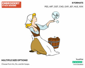 Looking At Reflection In Soap Bubble - Disney's Cinderella - Embroidery Design in 3 sizes & 8 formats