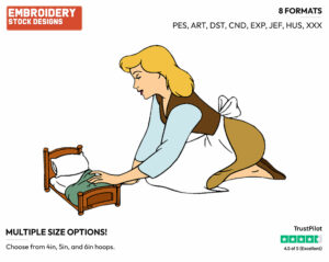 Making Tiny Bed - Disney's Cinderella - Embroidery Design in 3 sizes & 8 formats