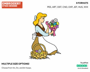 Arranging Bouquet Of Flowers - Disney's Cinderella - Embroidery Design in 3 sizes & 8 formats