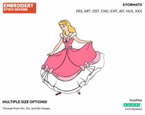 Cinderella In Pink Dress - Disney's Cinderella - Embroidery Design in 3 sizes & 8 formats