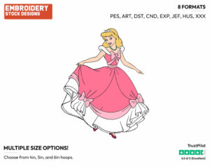 Cinderella In Pink Dress - Disney's Cinderella - Embroidery Design in 3 sizes & 8 formats