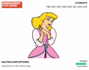 In Pink Dress - Disney's Cinderella - Embroidery Design in 3 sizes & 8 formats