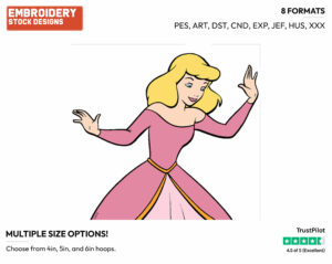 In Pink Dress - Disney's Cinderella - Embroidery Design in 3 sizes & 8 formats