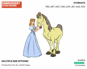 Feeding Major The Horse An Apple - Disney's Cinderella - Embroidery Design in 3 sizes & 8 formats