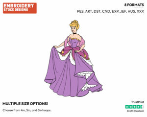 Cinderella In Purple Dress - Disney's Cinderella - Embroidery Design in 3 sizes & 8 formats