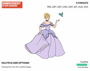 Cinderella In Purple Dress - Disney's Cinderella - Embroidery Design in 3 sizes & 8 formats
