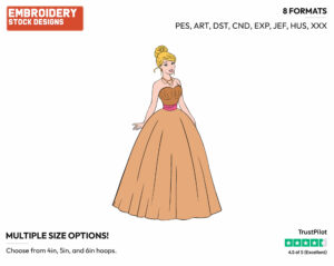 Cinderella Wearing Gold Dress - Disney's Cinderella - Embroidery Design in 3 sizes & 8 formats