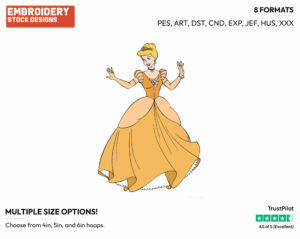 Cinderella In Gold Dress - Disney's Cinderella - Embroidery Design in 3 sizes & 8 formats