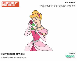 Cinderella In Pink - Disney's Cinderella - Embroidery Design in 3 sizes & 8 formats