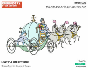 Cinderella In The Carriage - Disney's Cinderella - Embroidery Design in 3 sizes & 8 formats