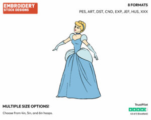 Cinderella With Open Arms - Disney's Cinderella - Embroidery Design in 3 sizes & 8 formats