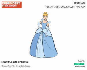 Cinderella - Disney's Cinderella - Embroidery Design in 3 sizes & 8 formats
