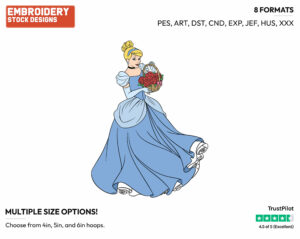 Cinderella Carrying A Basket Of Flowers - Disney's Cinderella - Embroidery Design in 3 sizes & 8 formats