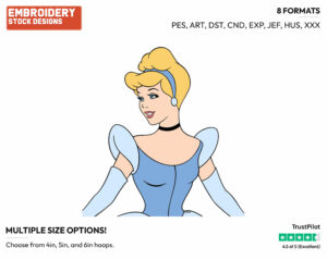 Cinderella - Disney's Cinderella - Embroidery Design in 3 sizes & 8 formats