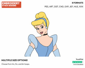 Cinderella - Disney's Cinderella - Embroidery Design in 3 sizes & 8 formats