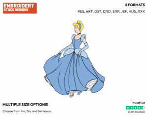 Cinderella - Disney's Cinderella - Embroidery Design in 3 sizes & 8 formats