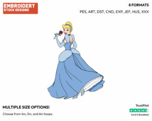 Cinderella Holding A Rose - Disney's Cinderella - Embroidery Design in 3 sizes & 8 formats