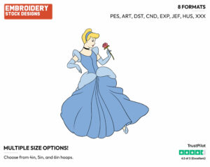 Cinderella Holding A Rose - Disney's Cinderella - Embroidery Design in 3 sizes & 8 formats