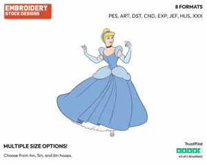 Cinderella - Disney's Cinderella - Embroidery Design in 3 sizes & 8 formats
