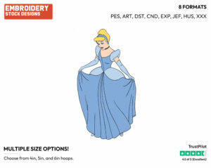 Cinderella - Disney's Cinderella - Embroidery Design in 3 sizes & 8 formats