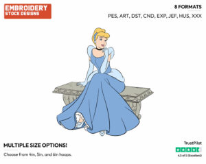 Cinderella Sitting On Bench - Disney's Cinderella - Embroidery Design in 3 sizes & 8 formats