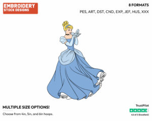 Cinderella Admiring Glass Slipper - Disney's Cinderella - Embroidery Design in 3 sizes & 8 formats