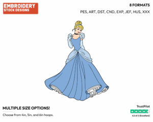 Pretty Cinderella  - Disney's Cinderella - Embroidery Design in 3 sizes & 8 formats