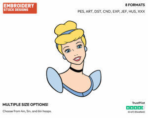 Cinderella's Face - Disney's Cinderella - Embroidery Design in 3 sizes & 8 formats