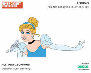 Cinderella, Glass Slipper - Disney's Cinderella - Embroidery Design in 3 sizes & 8 formats